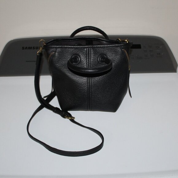 Anthropologie Vegan Leather Crossbody Black Bucket Bag with Adjustable Strap - Picture 15 of 16